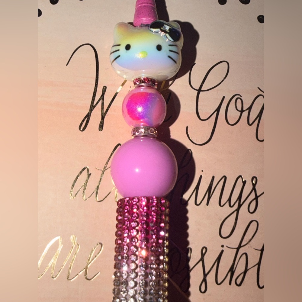 Hello Kitty Pink Rhinestone Barrel Beaded Pen with Iridescent Accent